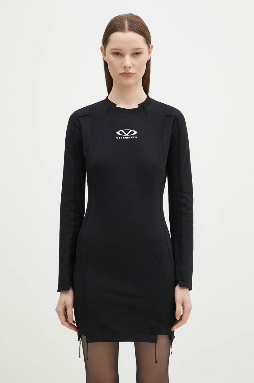 Klä VETEMENTS VETEMENTS Oval Logo Cut-Up Mini Dress Svart | WA66DR610BW