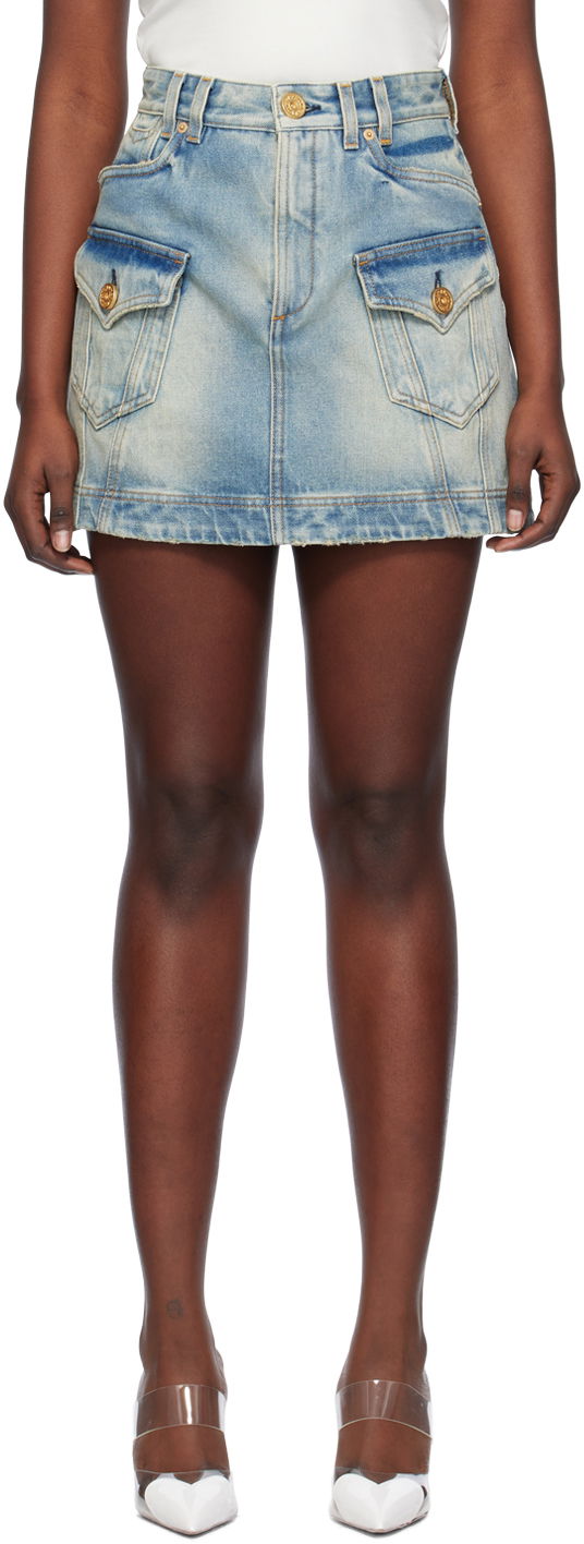 Kjol Balmain Western Denim Miniskirt Blå | CF1LA352DE04, 0