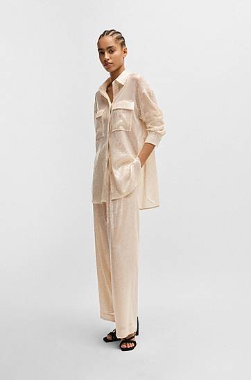 Byxor BOSS Sequined Stretch Wide-Leg Trousers Beige | 50524262, 1