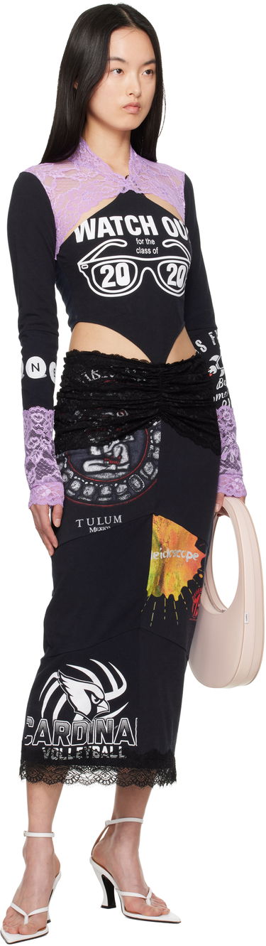 Klä Marine Serre Marine Serre Regenerated T-Shirt & Lace Midi Dress Svart | WDR354A UJER0003, 3