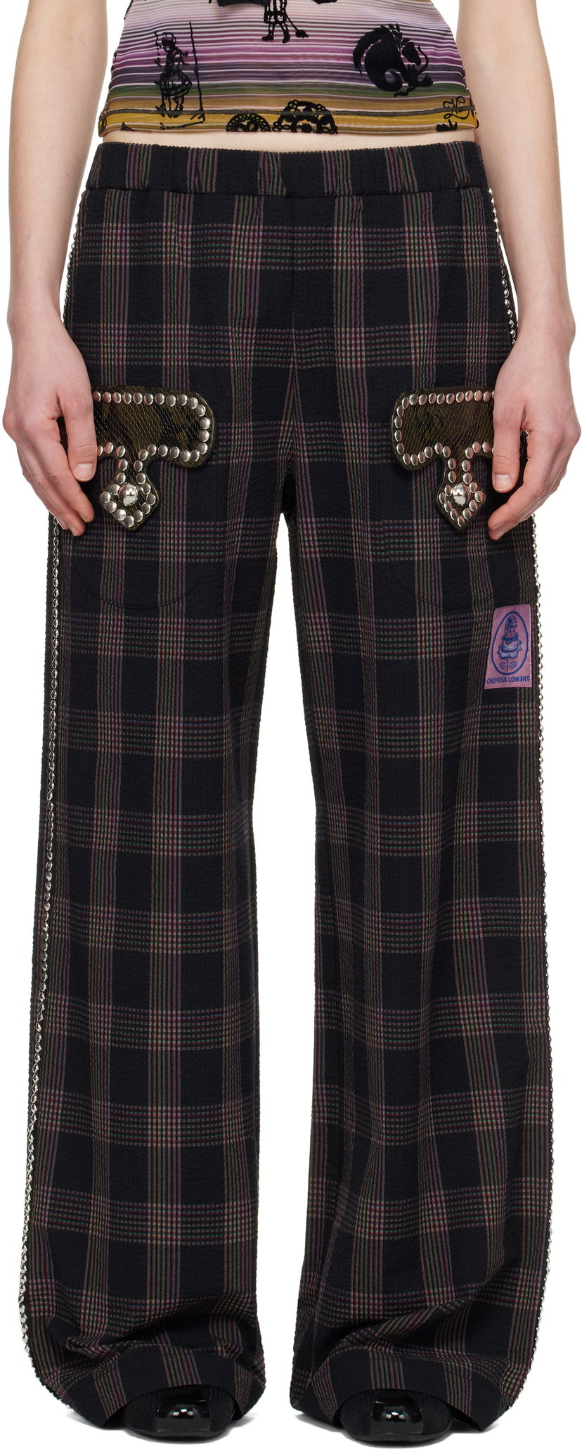 Byxor Chopova Lowena Chopova Lowena Annex Plaid Trousers with Mushroom Appliqué Svart | 4099