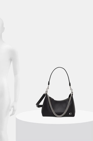 Axelväska Coach Leather Shoulder Bag with Chain Strap Svart | CW640, 5