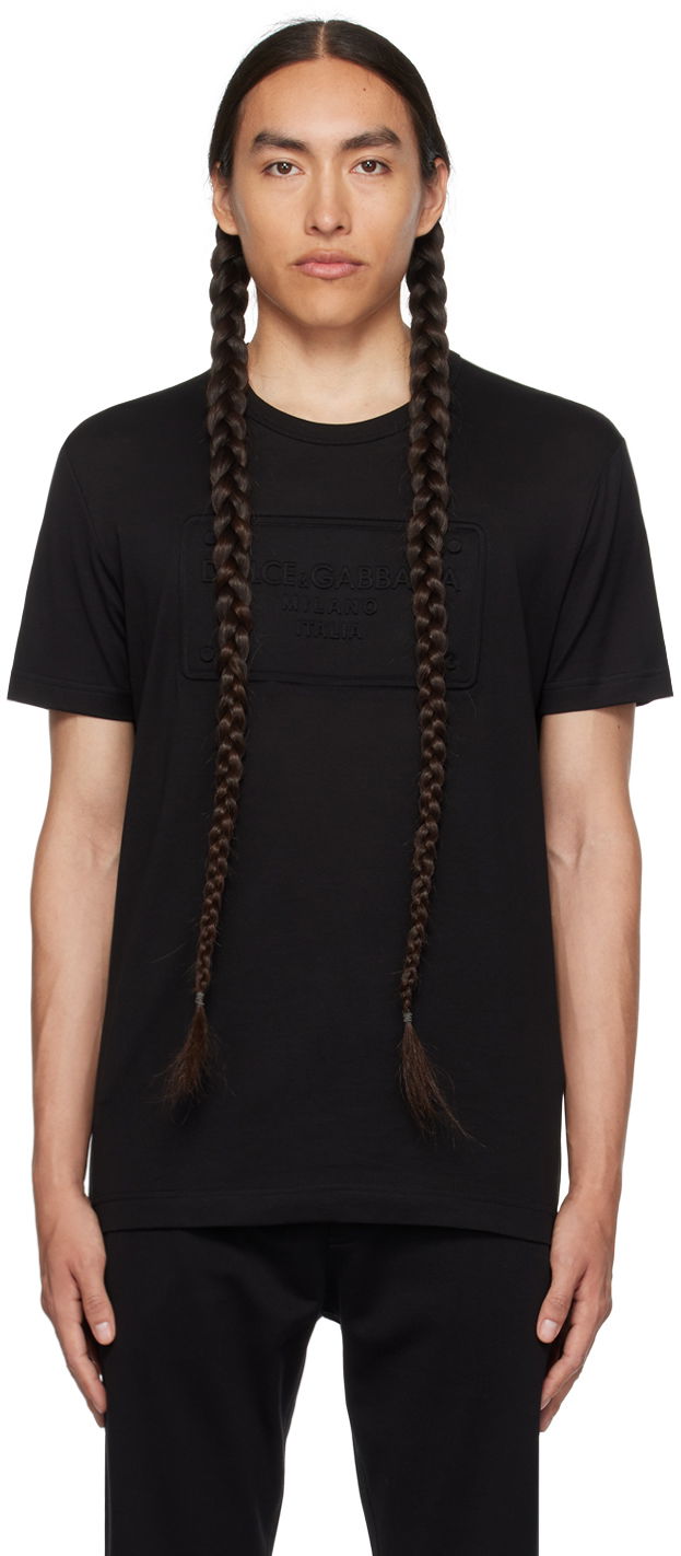 T-shirt Dolce & Gabbana Black Embossed T-Shirt Svart | G8KBAZG7C7U