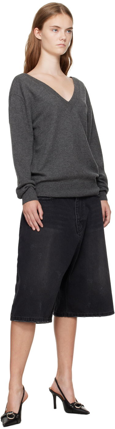 Sweater We11done Deep V-Neck Sweater Grå | WD-KT2-24-642-W-GY, 3