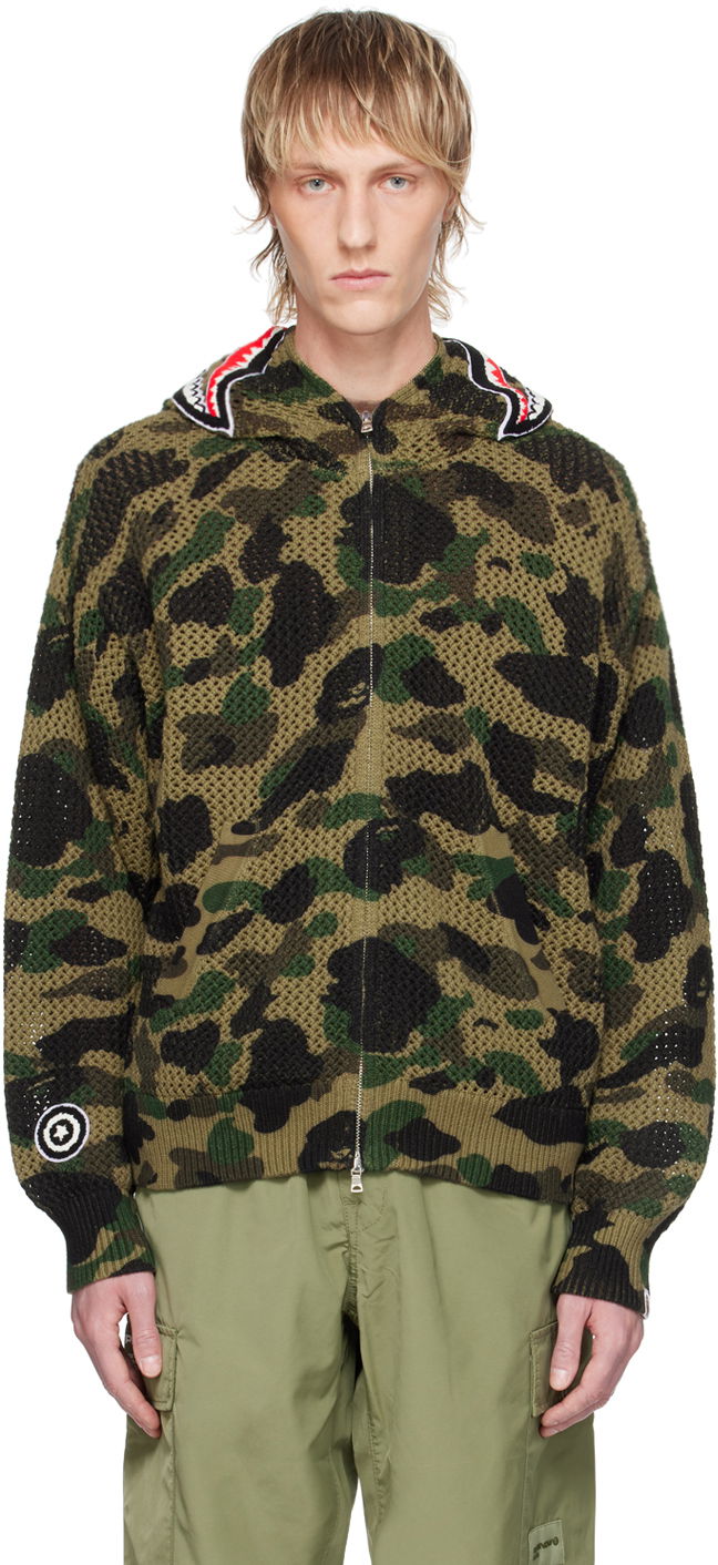 Sweatshirt BAPE BAPE 1st Camo Shark Knitted Zip-Up Hoodie Grön | 001ZPK301307M