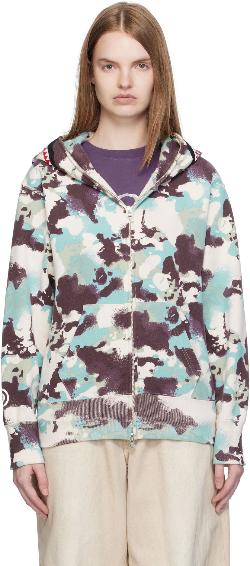 Sweatshirt BAPE A Bathing Ape Map Camo Shark Full Zip Hoodie Flerfärgad | 001ZPL302001L
