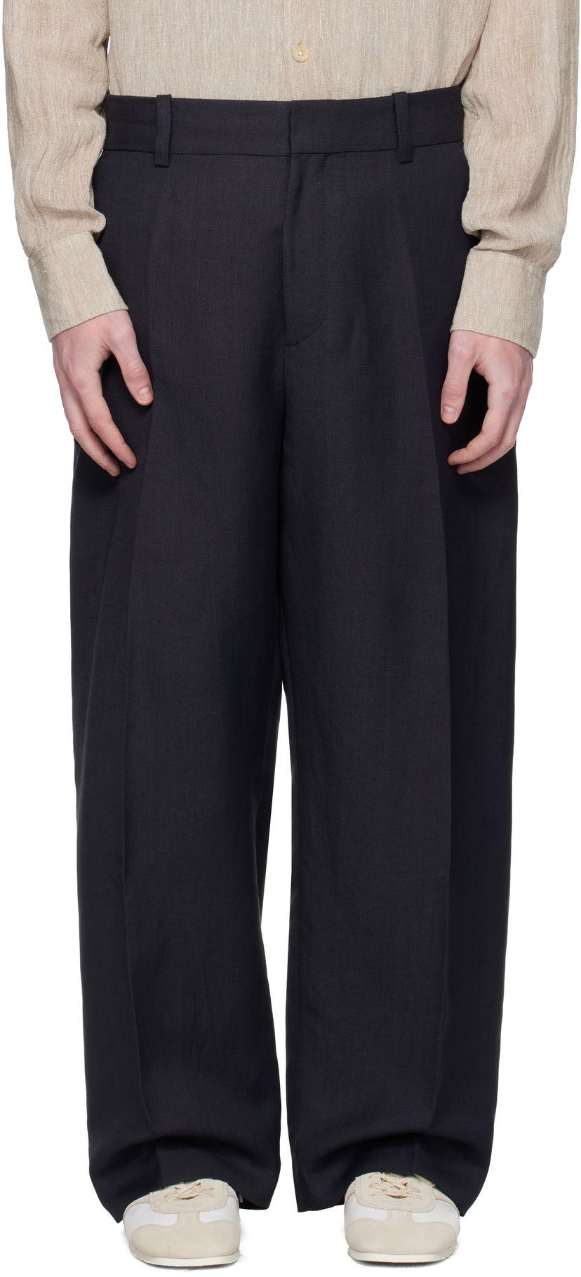 Byxor Studio Nicholson Studio Nicholson Fume Wide-Leg Trousers Mörkblå | FUME SNM - 1377