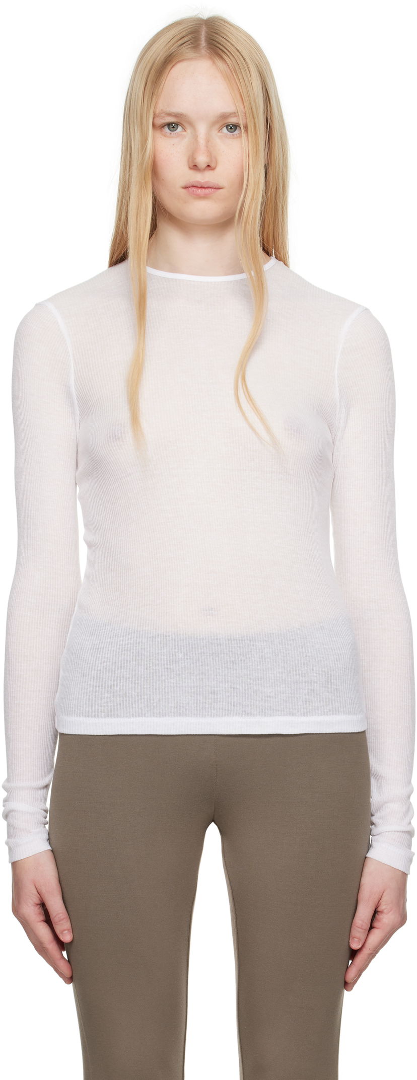 T-shirt SKIMS SKIMS Sheer Cotton Long Sleeve T-Shirt Vit | TP-LST-4270