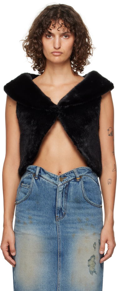 Väst We11done We11done Cropped Faux-Fur Vest Svart | WD-F93-24-026-W-BK, 0