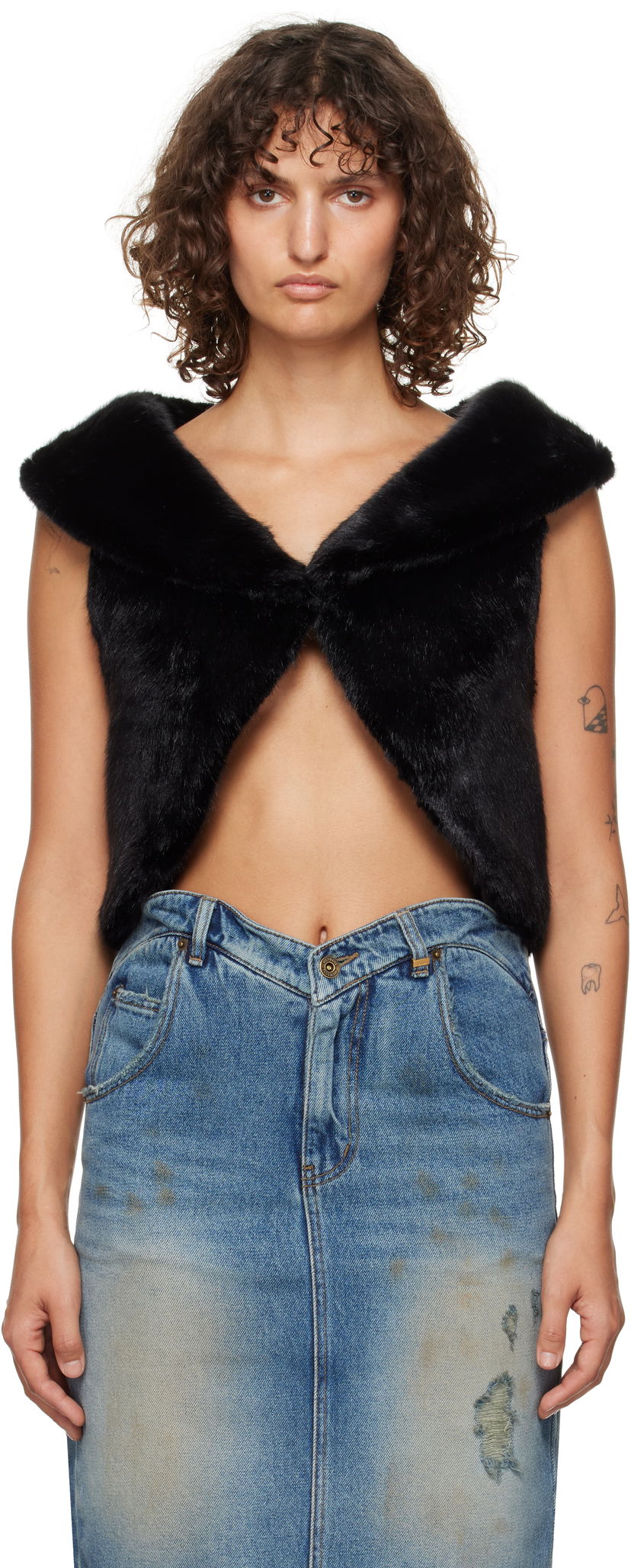 Väst We11done We11done Cropped Faux-Fur Vest Svart | WD-F93-24-026-W-BK