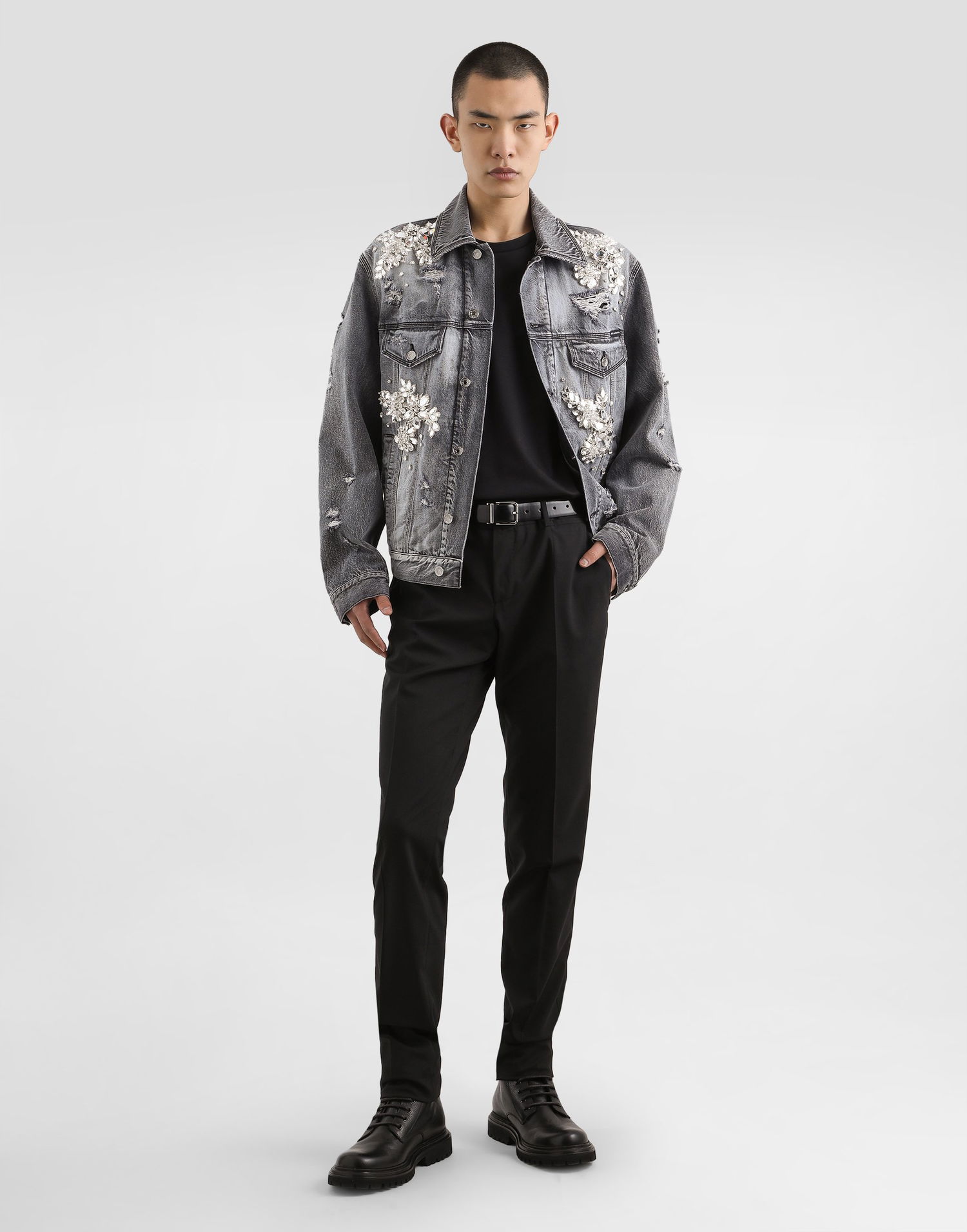 Jacka Dolce & Gabbana Dolce & Gabbana Embellished Distressed Denim Jacket Grå | G9BTGZG8NT4S9001, 1