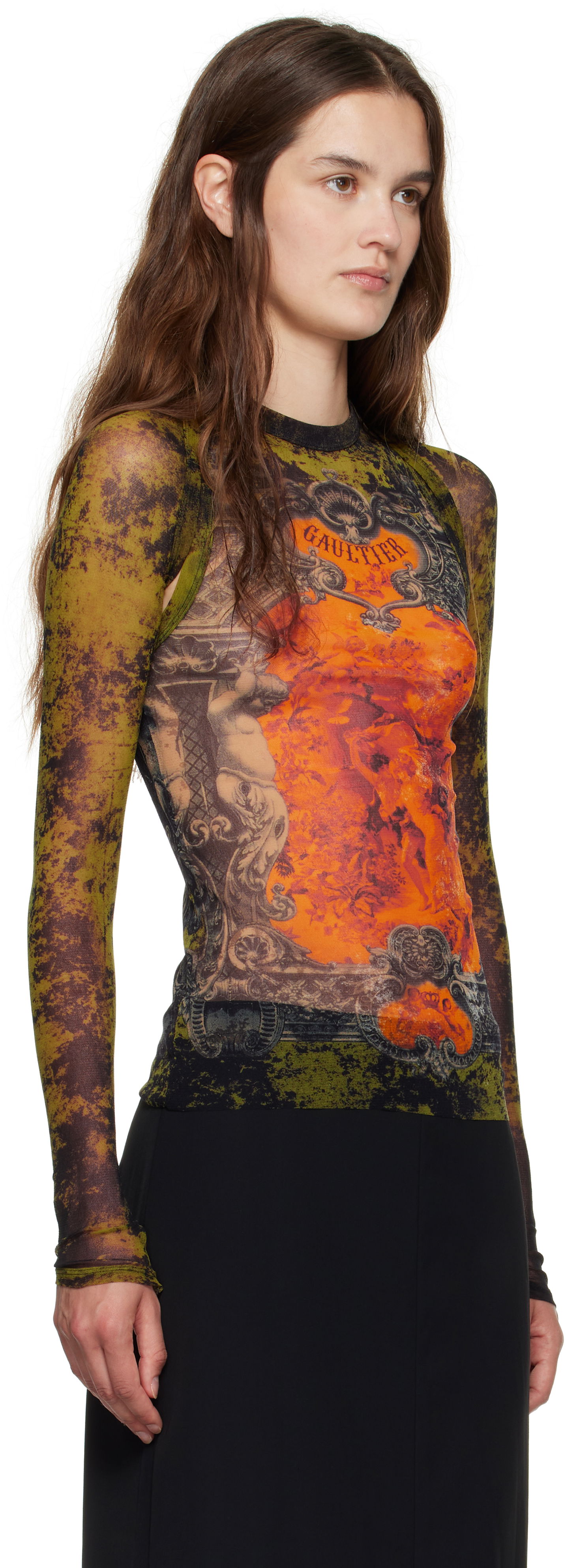 T-shirt Jean Paul Gaultier Jean Paul Gaultier 'The Médaillon' Print Mesh Top Grön | 25/03-W-TO303-M006P-004115, 1