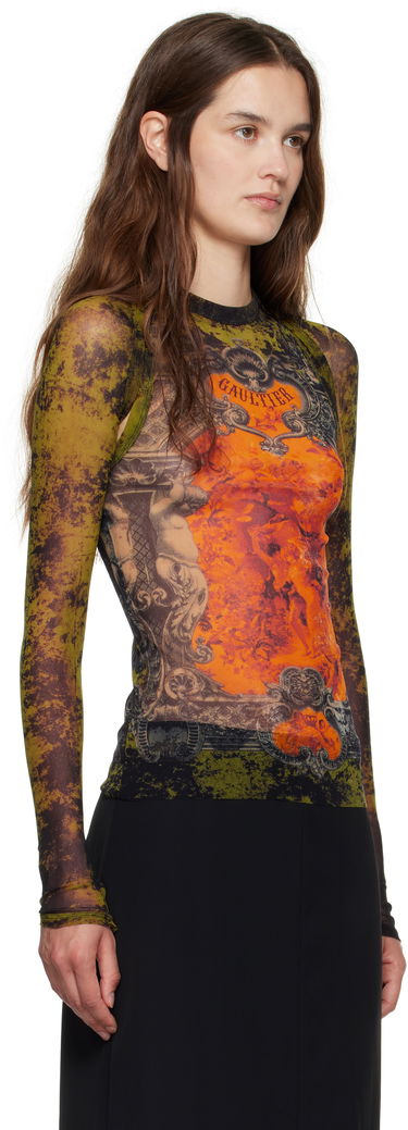 T-shirt Jean Paul Gaultier Jean Paul Gaultier 'The Médaillon' Print Mesh Top Grön | 25/03-W-TO303-M006P-004115, 1