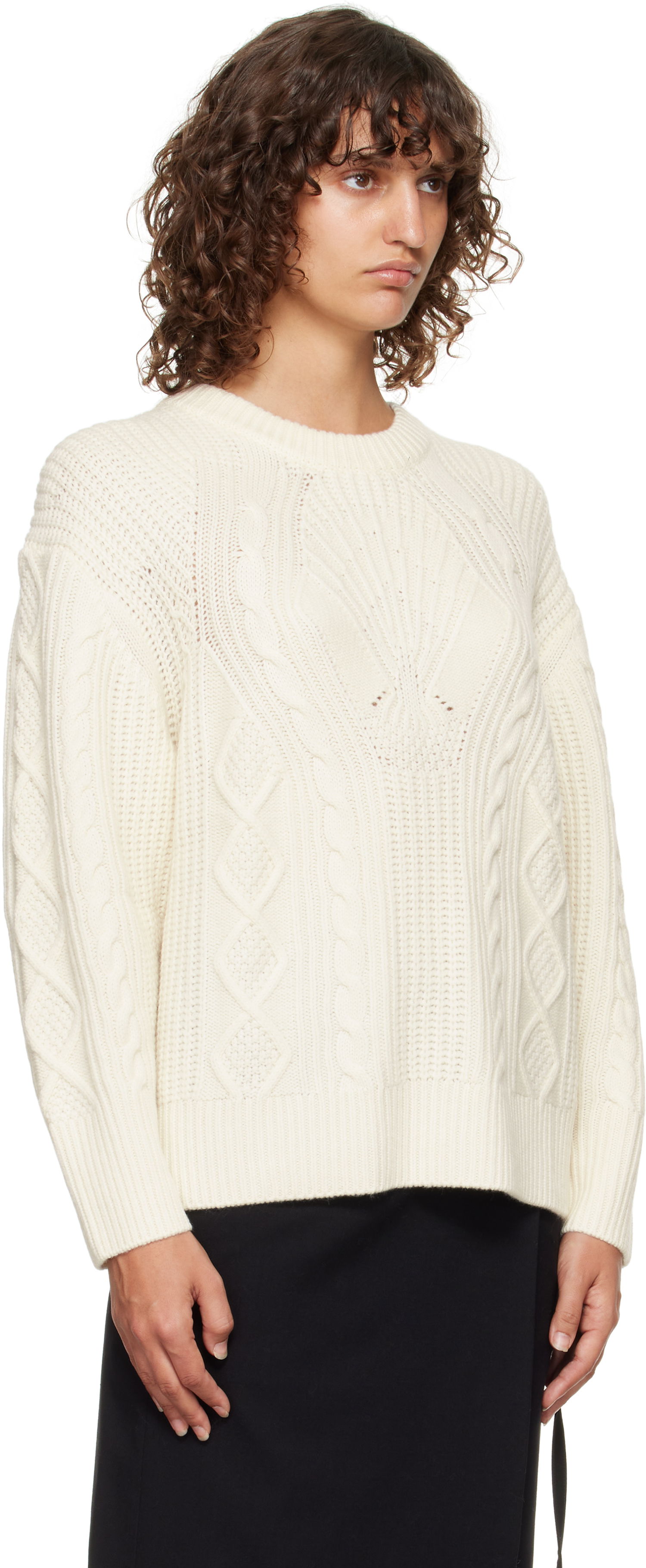 Sweater Loulou de Saison Loulou de Saison Silva Cable Knit Sweater Vit | SILVA, 1