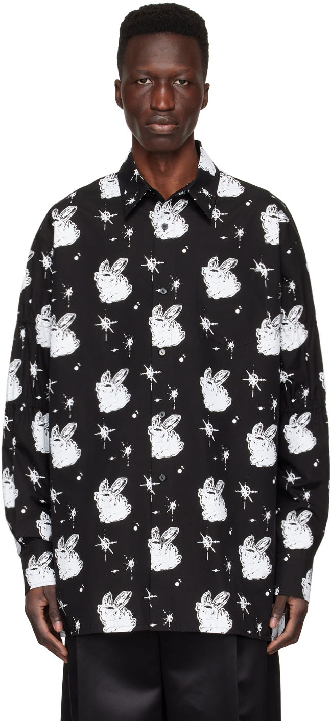 Skjorta We11done We11done Cotton Poplin Space Bunny Print Shirt Svart | WD-BL1-22-142-M-BK