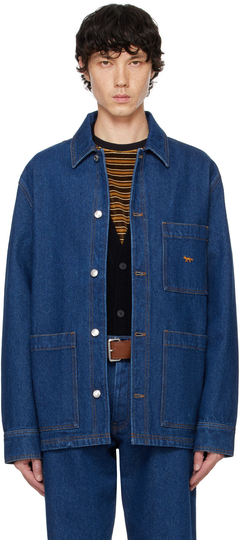 Jacka MAISON KITSUNÉ Workwear Denim Jacket Blå | MM00415WW5023