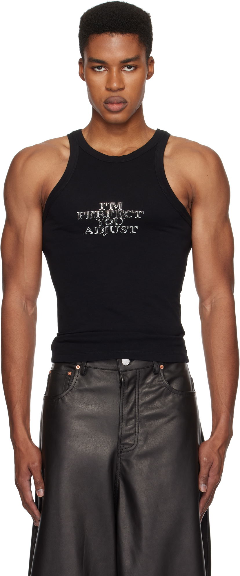 Linne VETEMENTS Rhinestone 'I'm Perfect You Adjust' Tank Top Svart | UA66TO610B