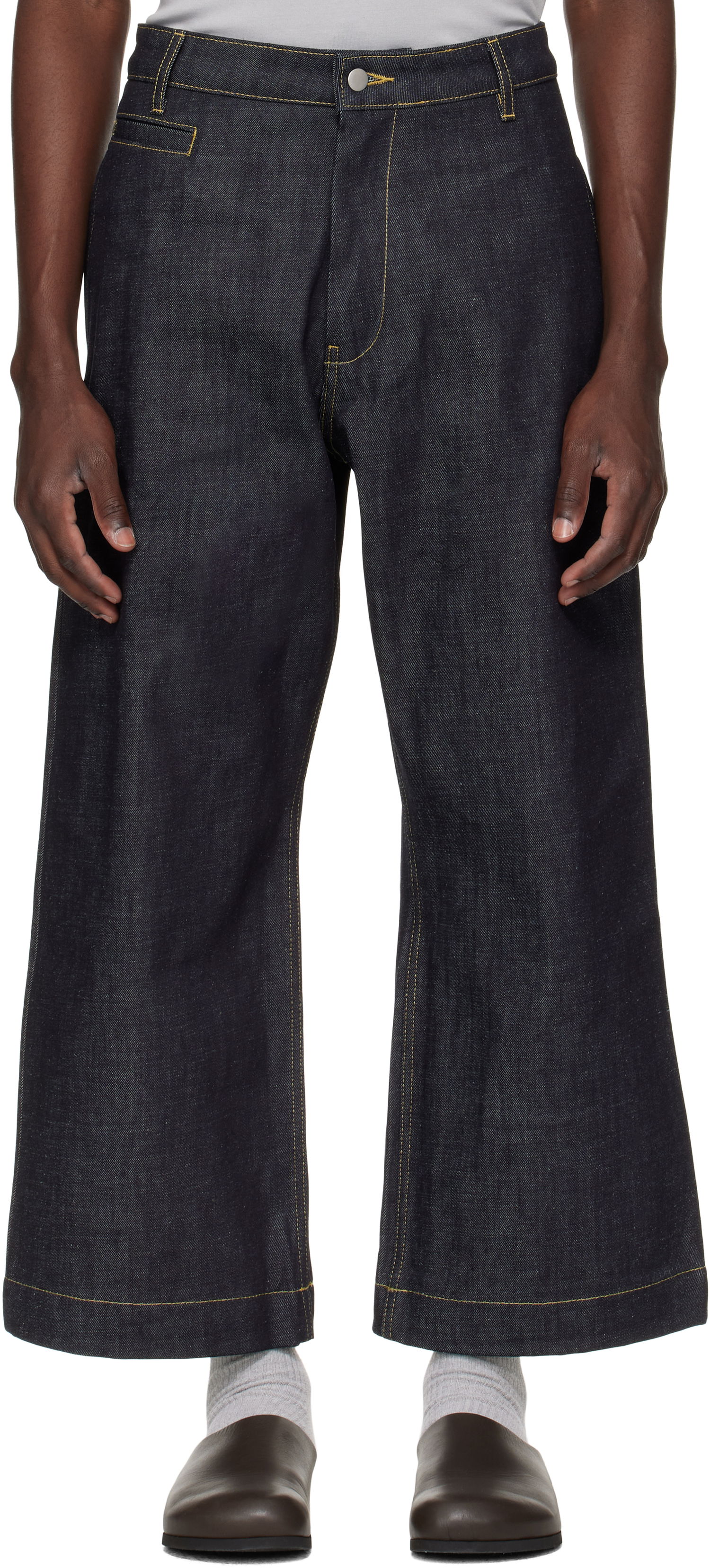 Jeans Studio Nicholson Pyad Wide-Leg Contrast-Stitch Denim Jeans Blå | PYAD SNM - 1246, 0