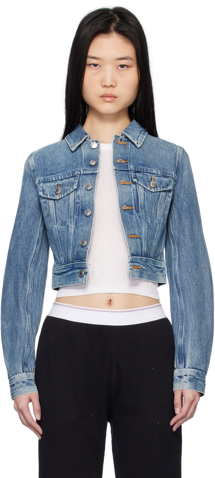 Jacka Alexander Wang Alexander Wang Trucker Denim Jacket Blå | 1WC1252598
