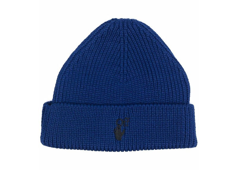 Mössa Off-White Off-White Hand Off Ribbed Knit Beanie Blå | OMLC016F21KNI0014510