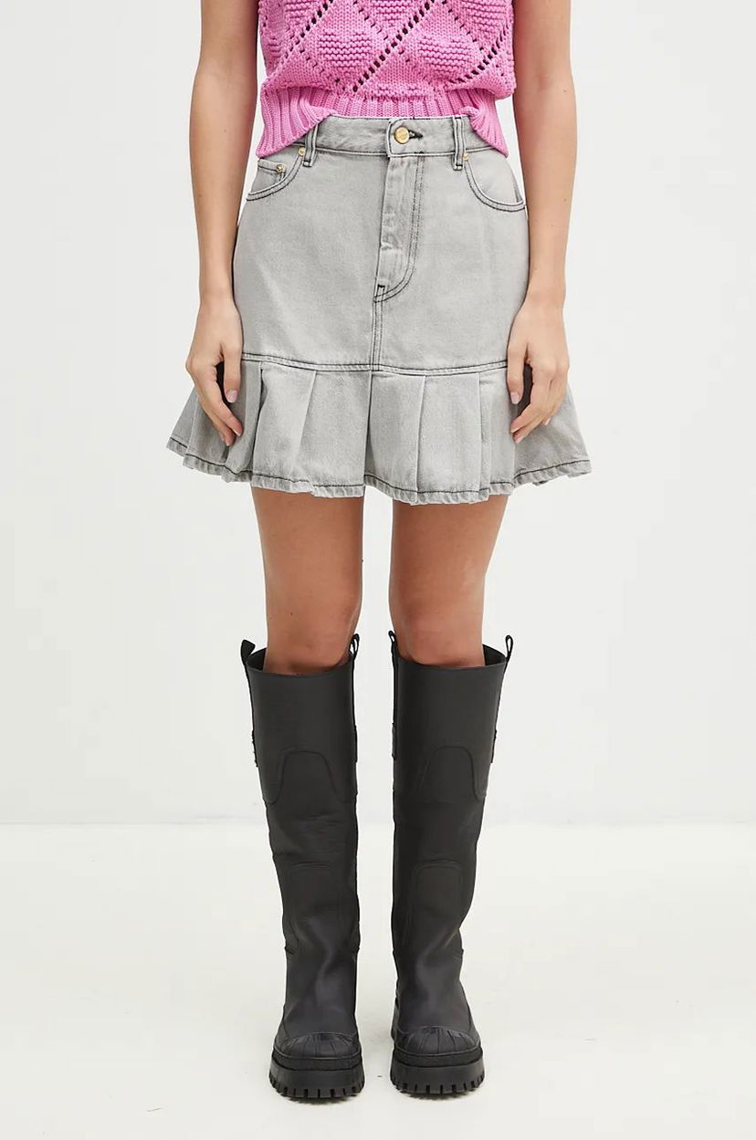 Kjol GANNI Future Denim Pleated Mini Skirt Grå | J1550