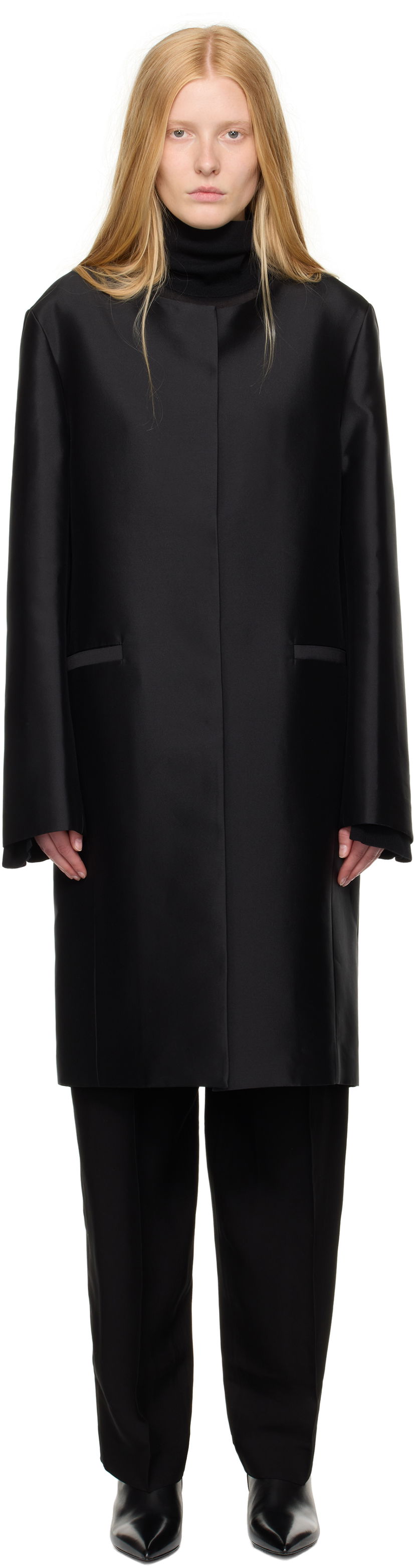 Rockar TOTEME TOTEME Collarless Coat Svart | 253-WRO0213-FB0429