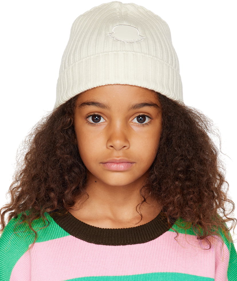 Mössa Moncler Moncler Enfant Kids Ribbed Knit Patch Beanie Vit | I29543B00010M1131