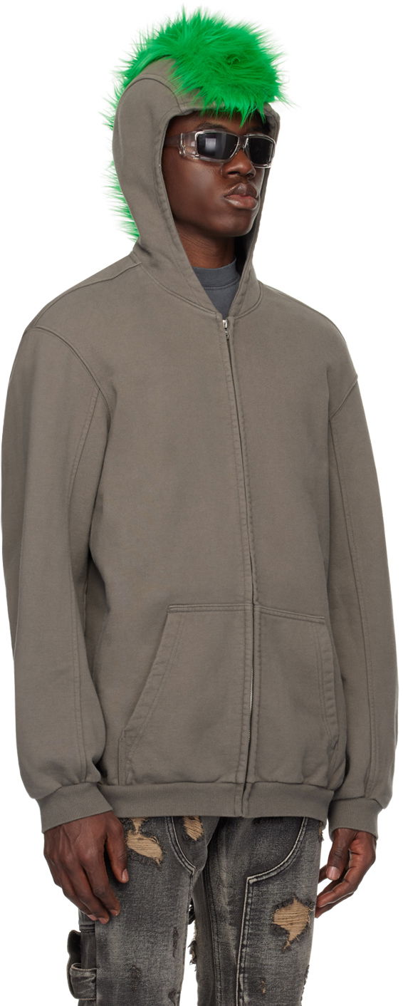 Sweatshirt We11done Faux-Fur Zip-Up Hoodie Grå | WD-TJ1-24-884-U-CH, 1