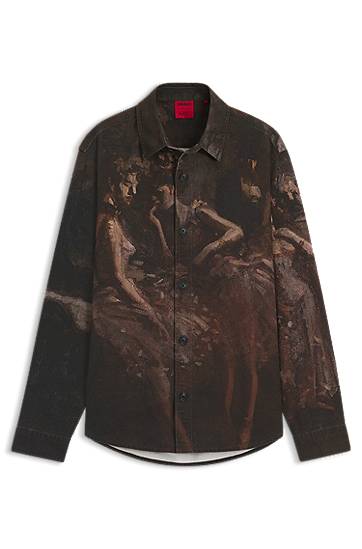 Skjorta BOSS Oversized-fit Cotton Shirt with Ballerina Print Flerfärgad | 50549754