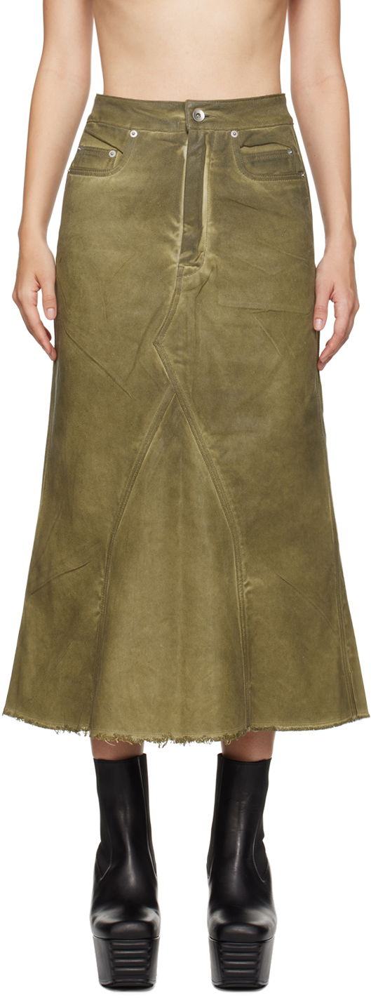 Kjol Rick Owens Godet Denim Midi Skirt Grön | DS02D2345 DCF, 0