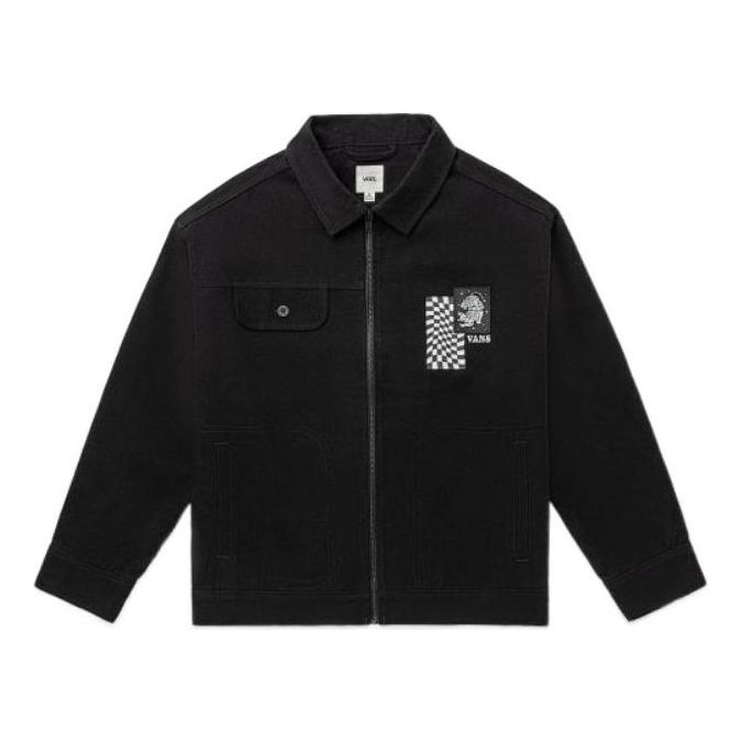 Jacka Vans Printing Embroidered Lapel Zip Jacket Svart | VN0A7Q19BLK