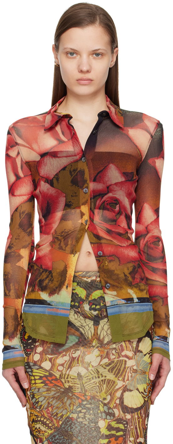 Skjorta Jean Paul Gaultier Jean Paul Gaultier Roses Print Mesh Shirt Flerfärgad | 24/25-U-CH013-T547-403050