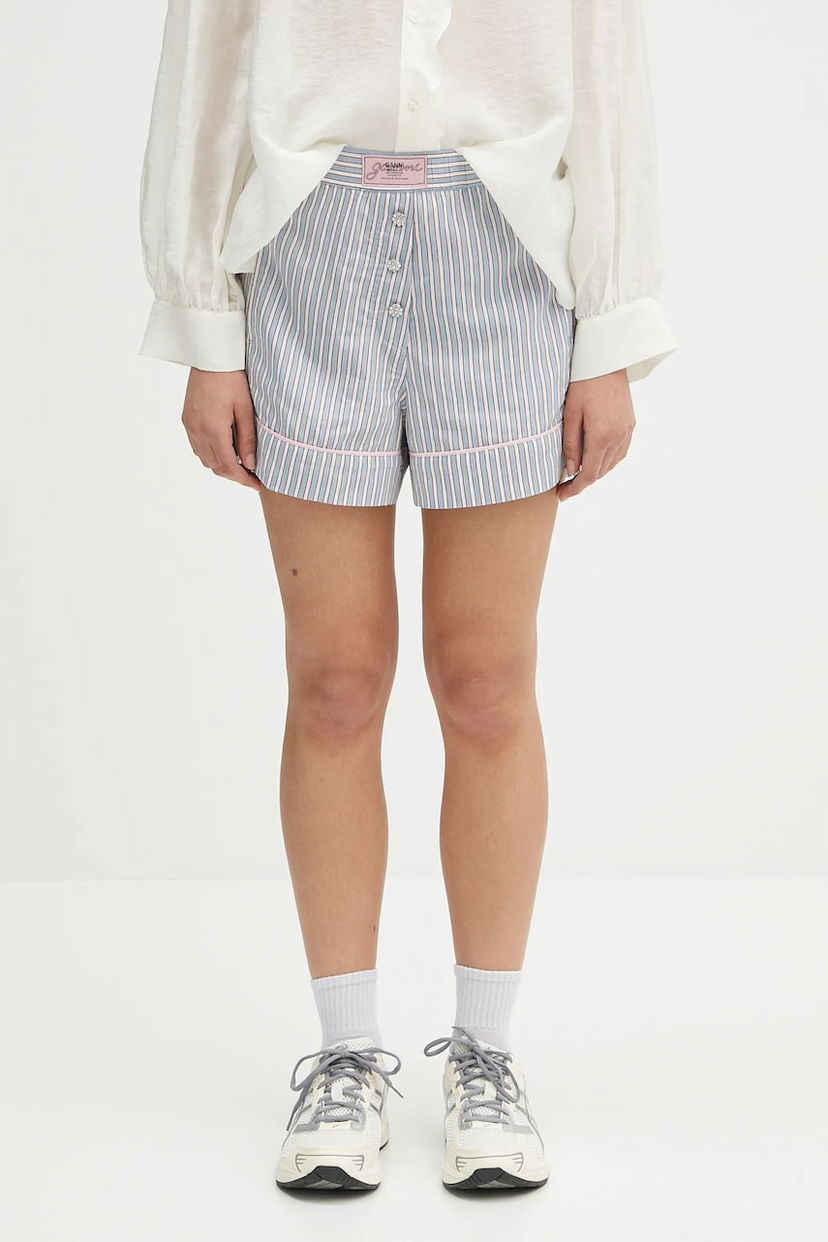 Shorts GANNI GANNI Yarn Dyed Stripe Elasticated High Waist Shorts Blå | W0388