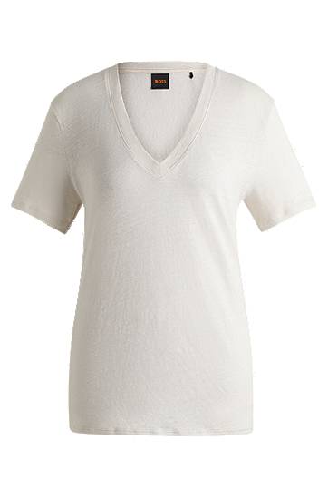 T-shirt BOSS Linen V-Neck Tee Vit | 50538645