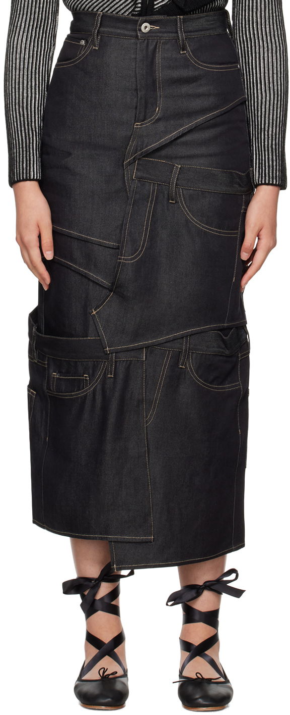 Kjol Feng Chen Wang Feng Chen Wang Paneled Denim Midi Skirt Mörkblå | FWF16SK12