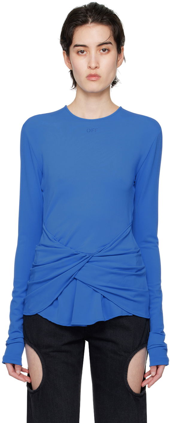 T-shirt Off-White Blue Twist Long Sleeve T-Shirt Blå | OWAD251S24FAB0014646