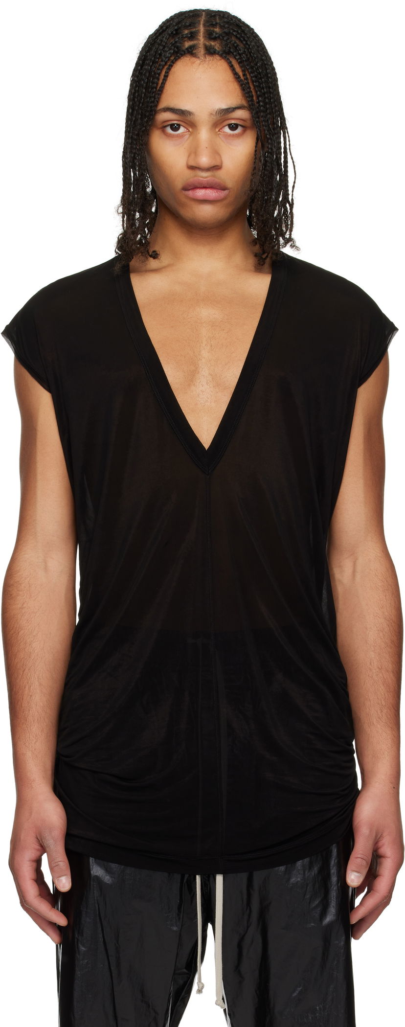 Linne Rick Owens Rick Owens Hollywood Jersey Deep V T-Shirt Svart | RU01E5233 BZ
