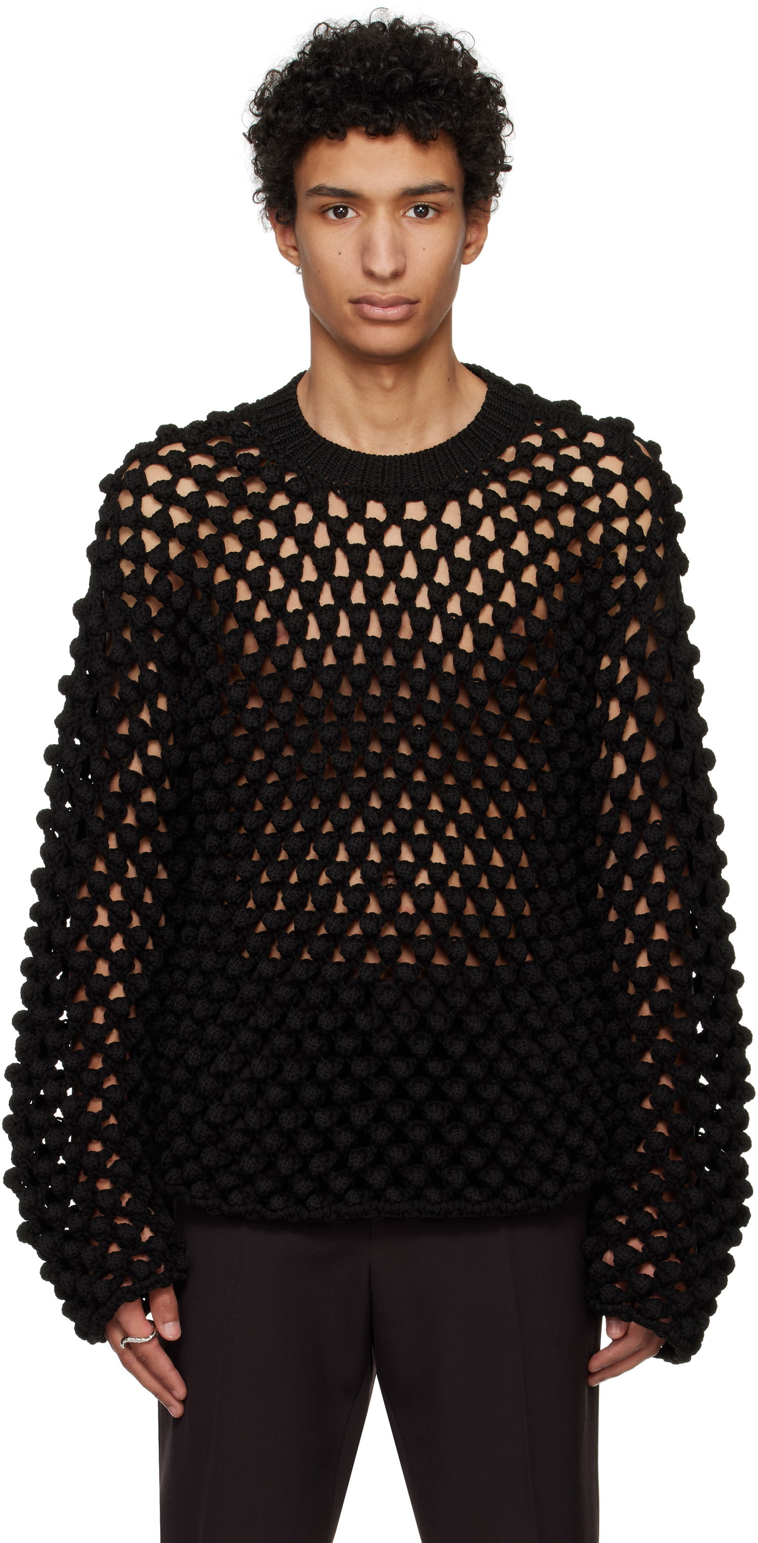 Sweater Jil Sander Jil Sander Crochet Crew-Neck Sweater Svart | J22GP0242_J19157, 0