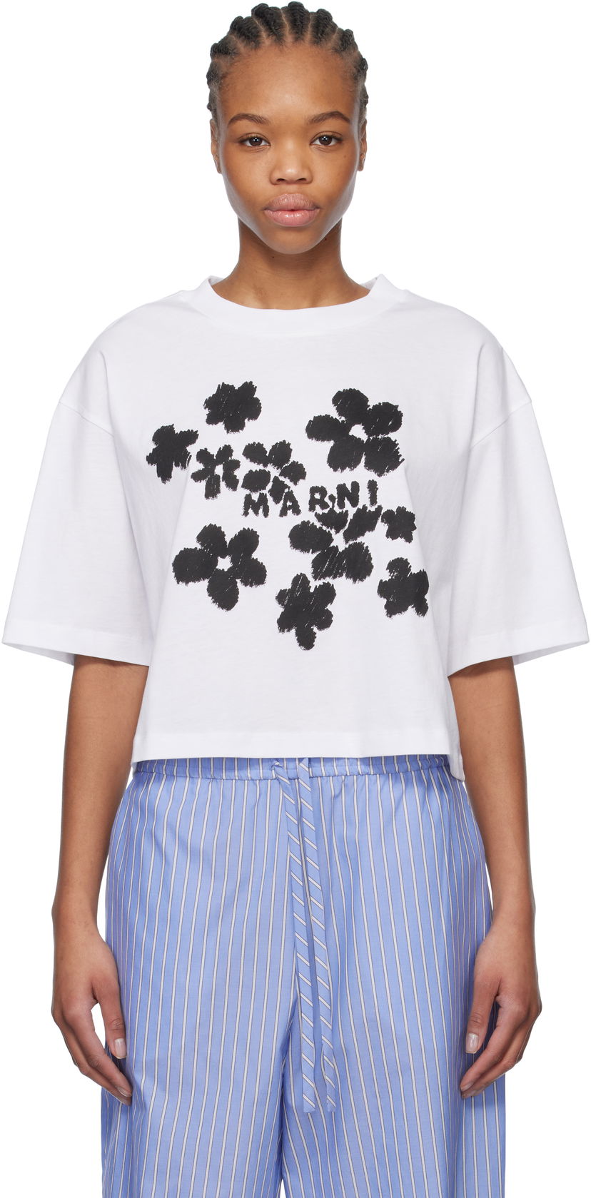 Crop top Marni Marni Daisy Garden Print Cropped T-Shirt Vit | THJE0333P4 USCX40