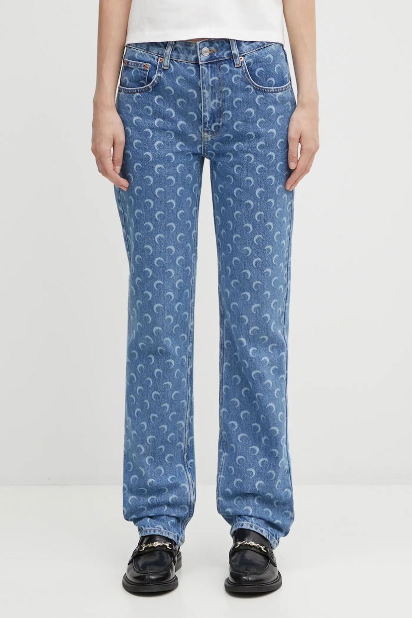 Jeans Marine Serre Marine Serre Moon Laser Denim Straight Medium Waist Blå | WPA128BCDEN0002