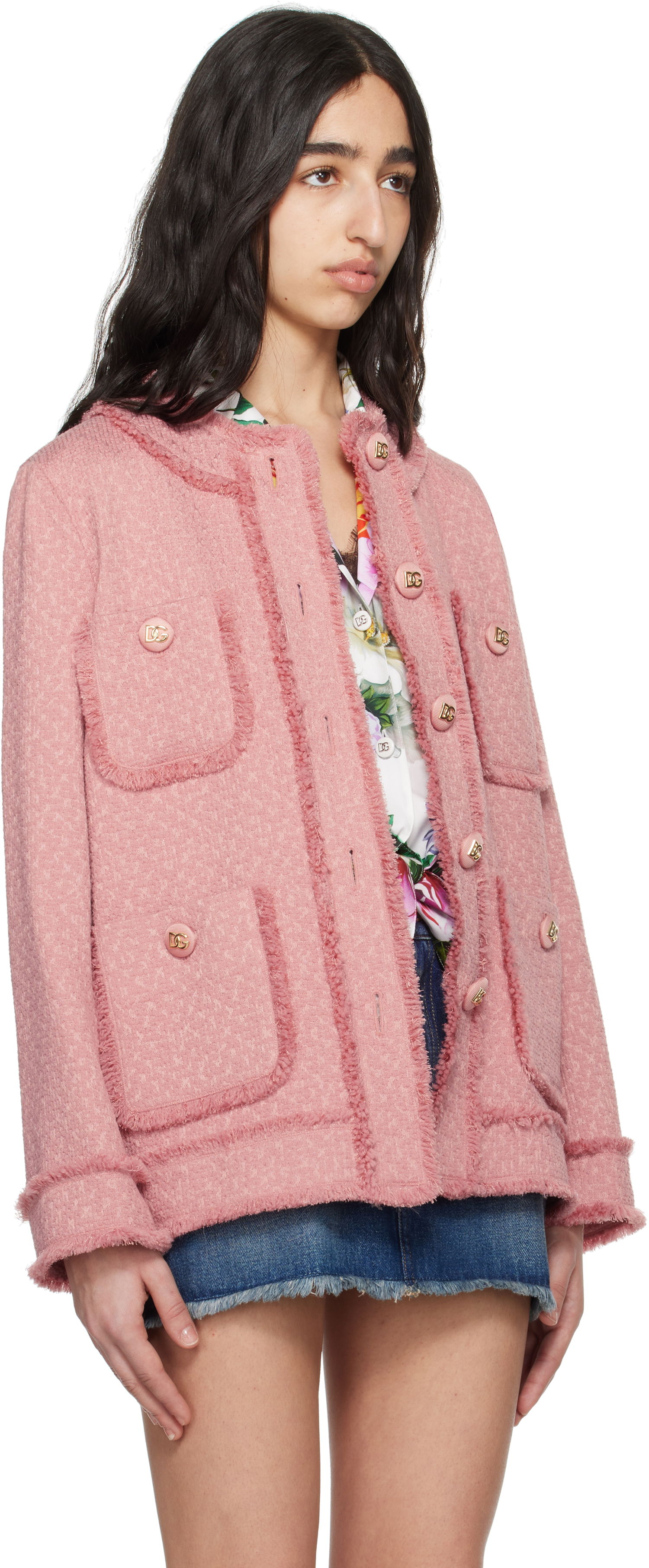 Jacka Dolce & Gabbana Dolce&Gabbana Single-Breasted Raschel Tweed Jacket Rosa | F29TPT HUMUA, 1