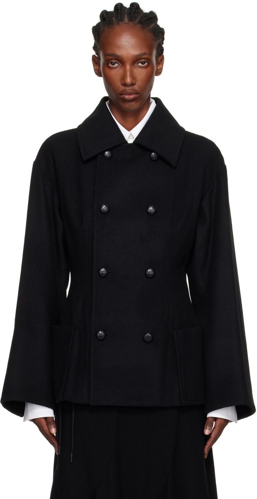 Rockar Yohji Yamamoto Yohji Yamamoto Darts Pea Coat Svart | FM-J53-103