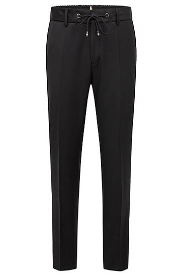 Byxor BOSS Slim-Fit Virgin-Wool Serge Trousers Svart | 50469169