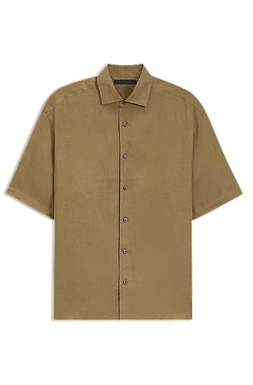 Skjorta BOSS BECKHAM x BOSS Relaxed-Fit Linen Shirt Brun | 50549180