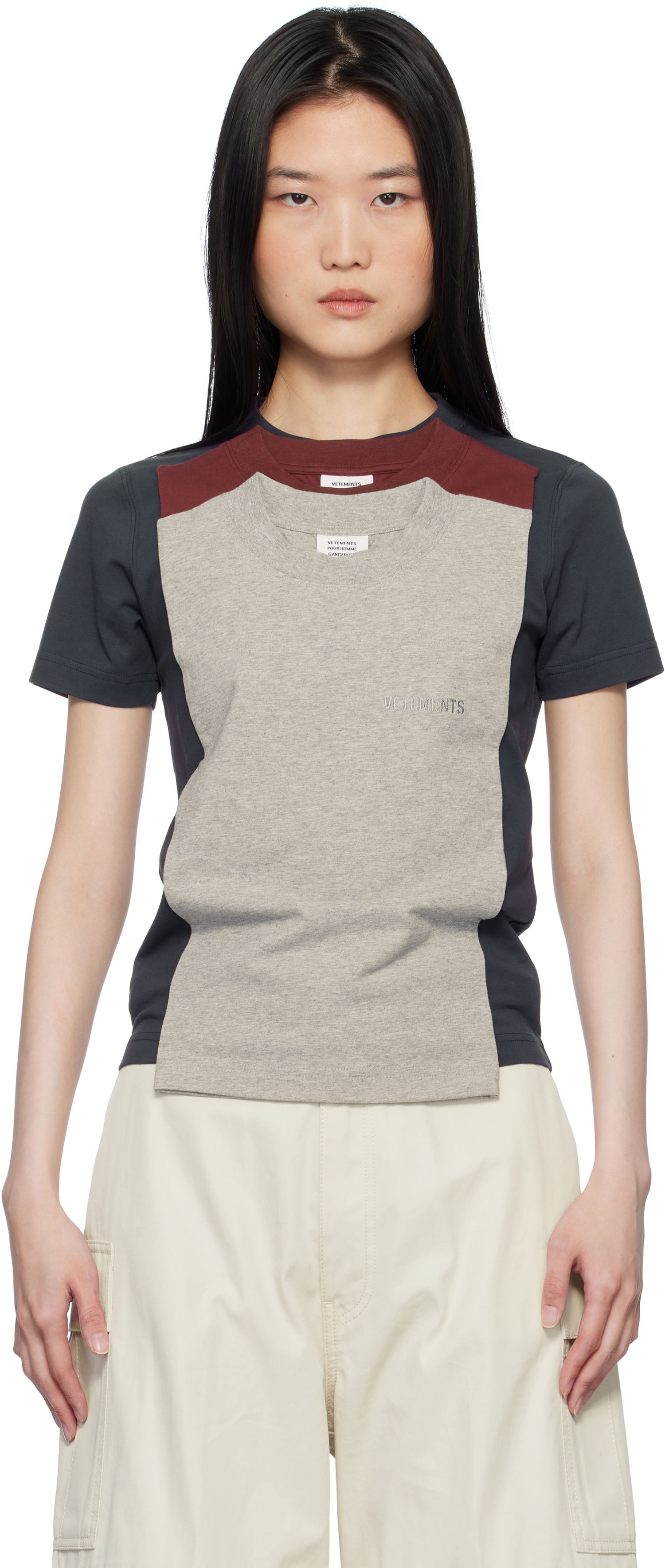 T-shirt VETEMENTS Vetements Layered Fitted T-Shirt Grå | MA66TR620N, 0