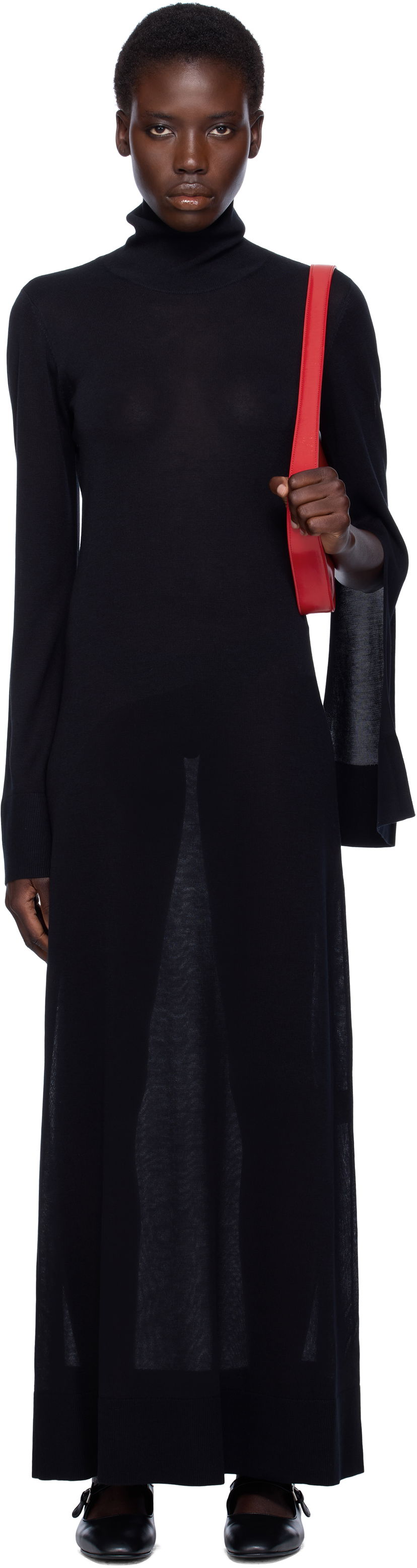 Klä TOTEME TOTEME Slit Sleeve Knit Maxi Dress Svart | 253-WRD0236-YA0079