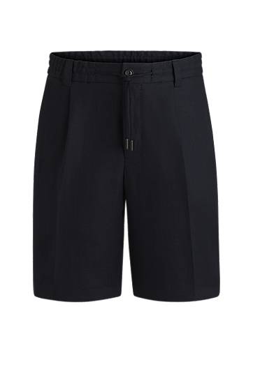Shorts BOSS Tapered-Fit Wrinkle-Resistant Linen Shorts Mörkblå | 50538680