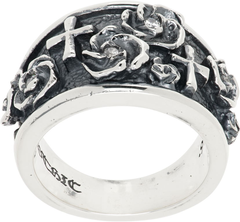 Ringa Yohji Yamamoto Yohji Yamamoto Rose Ring with Crosses Metallisk | HP-A14-662