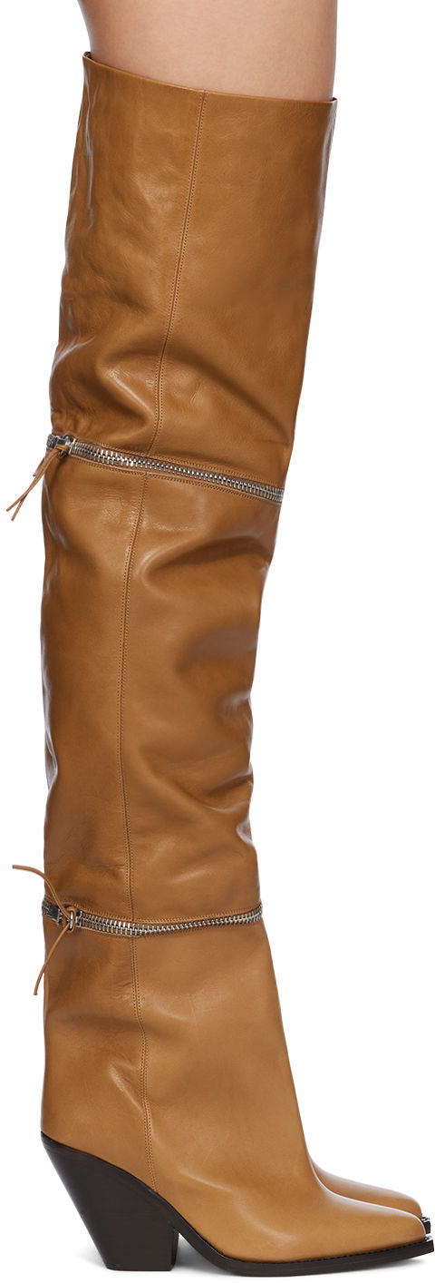 Sneakers och skor ISABEL MARANT Lelodie Over-the-Knee Zipped Leather Boots Brun | 23HCD0006FA-A4A12S