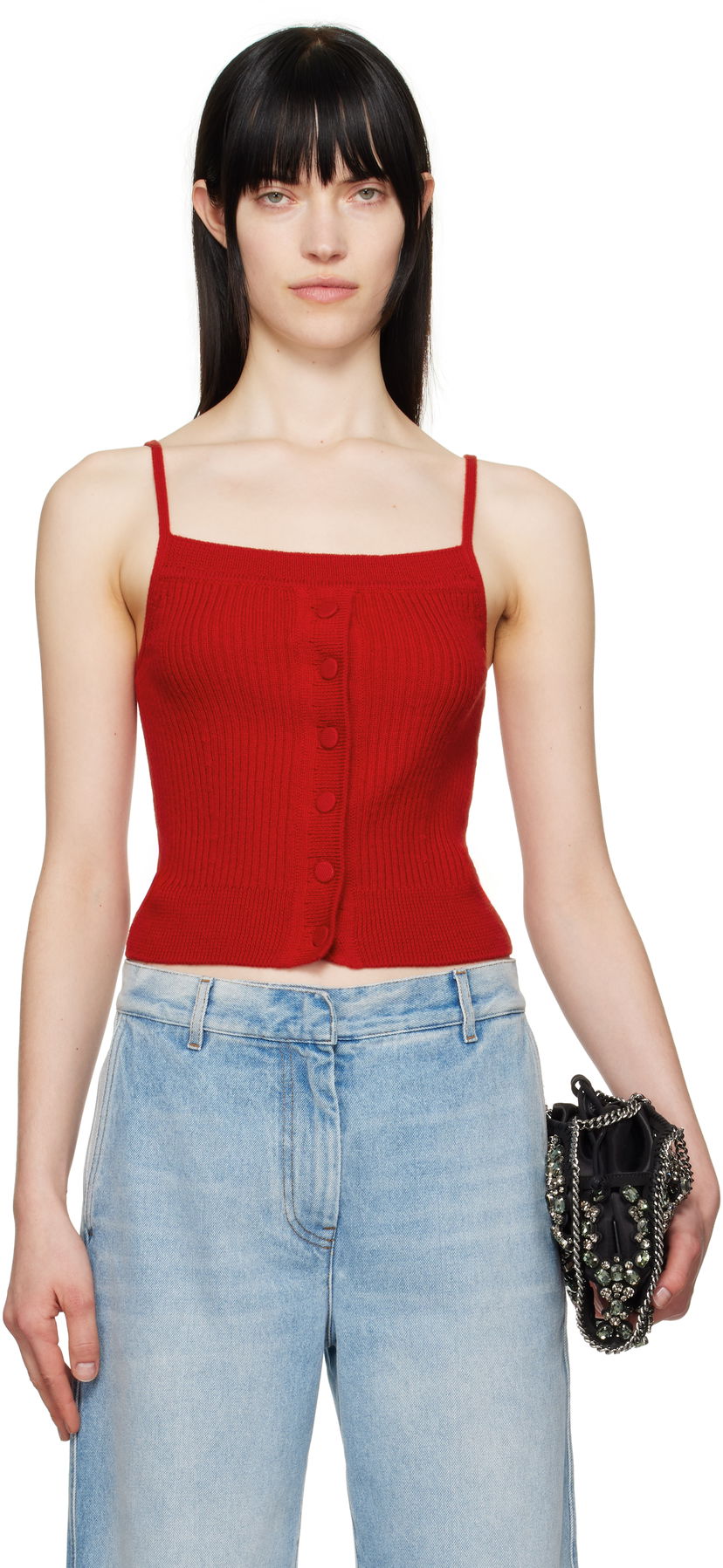 Linne Dries Van Noten Dries Van Noten Wool Straight Neck Tank Top Röd | 251-011209-1713